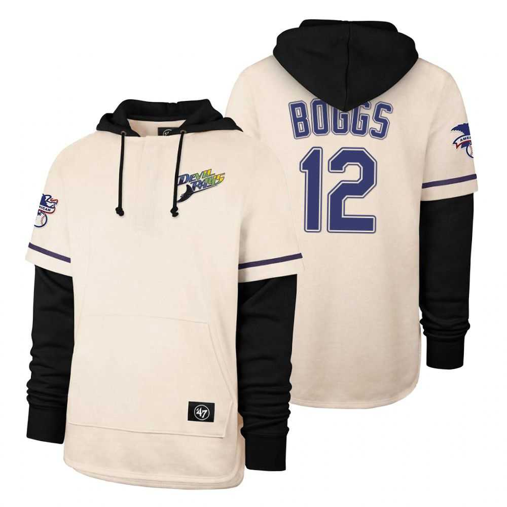 Men Tampa Bay Rays 12 Boggs Cream 2021 Pullover Hoodie MLB Jersey